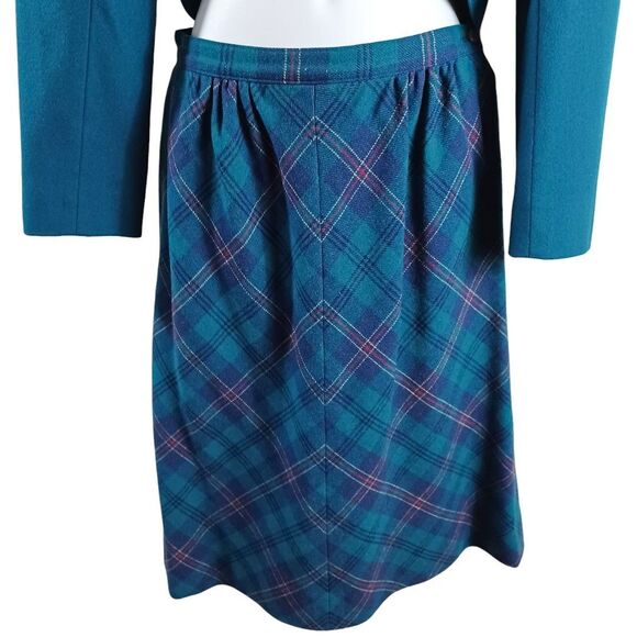 Vtg Pendleton Wool 2pc Suit Set Blue Blazer Plaid Skirt Academia Cottagecore USA - Picture 7 of 13